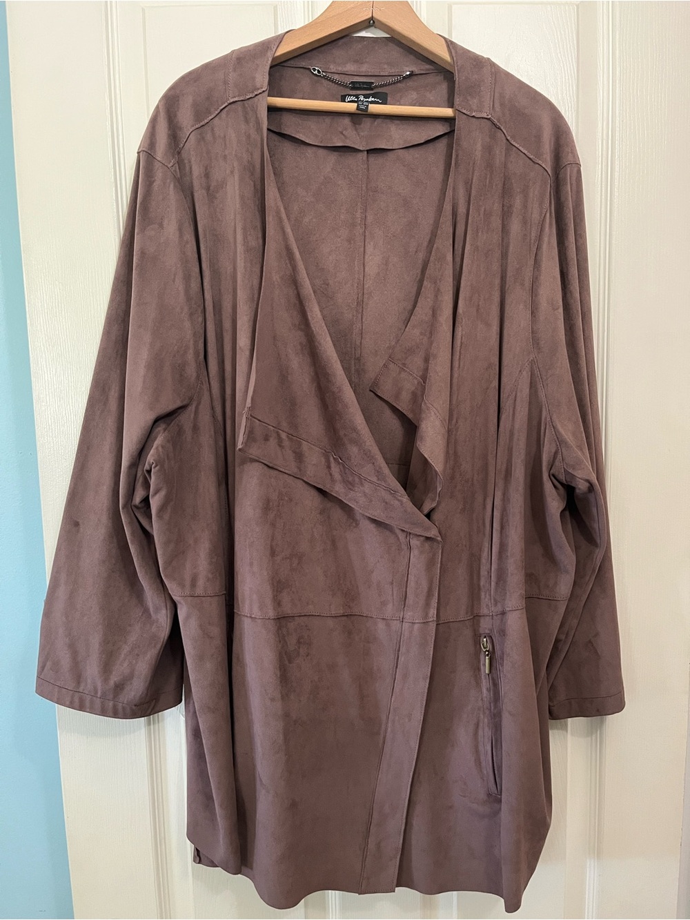 Ulla Popken 28/30 Brown Open-Front Draped Suede Jacket